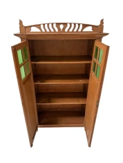 Arts & Crafts Art Nouveau Bookcase with Original Green Glass, 1900s